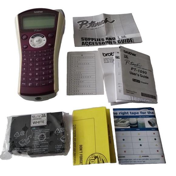 Brother P-Touch PT-1090 Electronic Label System Purple COMPLETE Manuals NEW TAPE - Picture 1 of 16